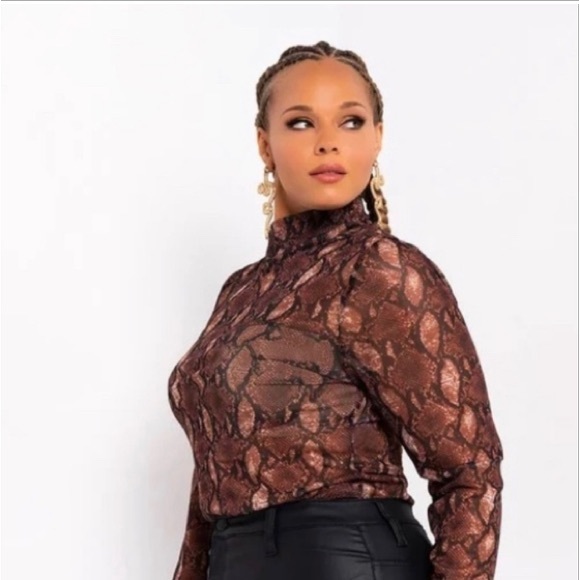 Long Sleeve Bodysuit•Reptile Print• Brown and Black - Picture 6 of 8